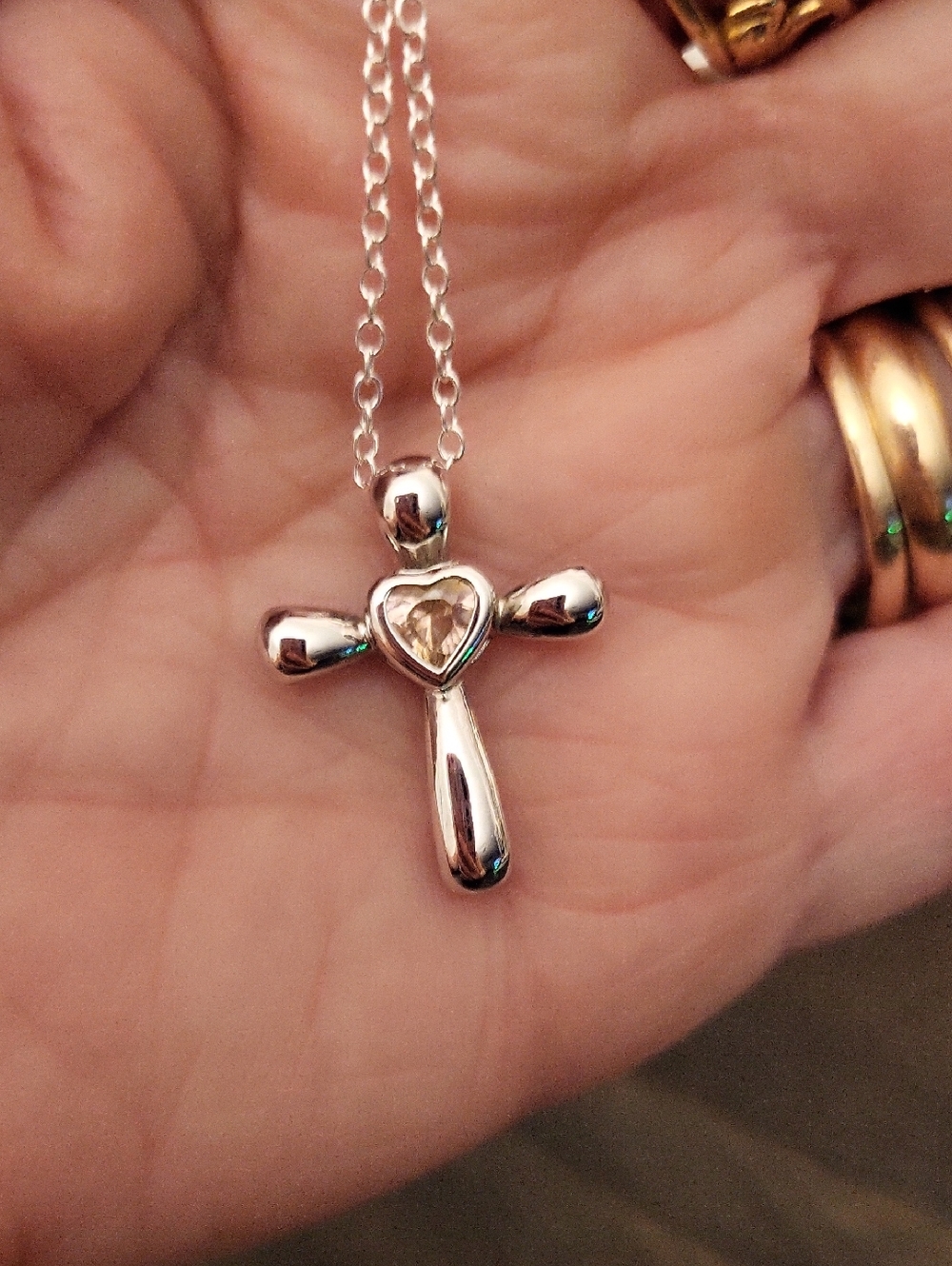 925 Sterling Silver Cross With Pink CZ Stone Necklace